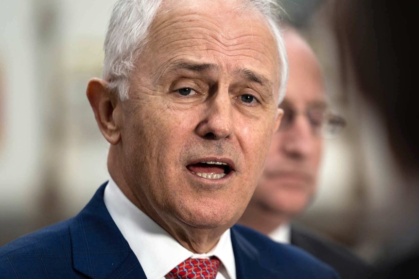 Prime Minister Malcolm Turnbull mid-sentence.