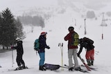 Skiers in the Les Deux Alpes resort in The French Alps