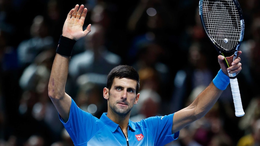 Serbia's Novak Djokovic celebrates his win over Rafael Nadal at the 2015 ATP Tour Finals.