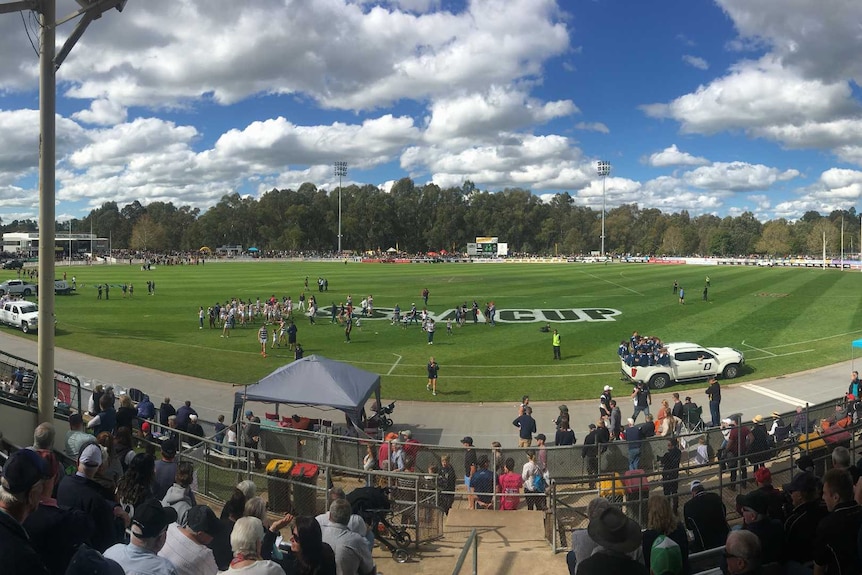 A view from the grandstand at Norm Minns Oval at the Wangaratta Showgrounds