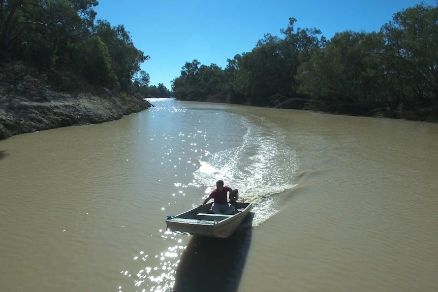 Tinny boat in Murray-Darling Basin. July 21, 2017.