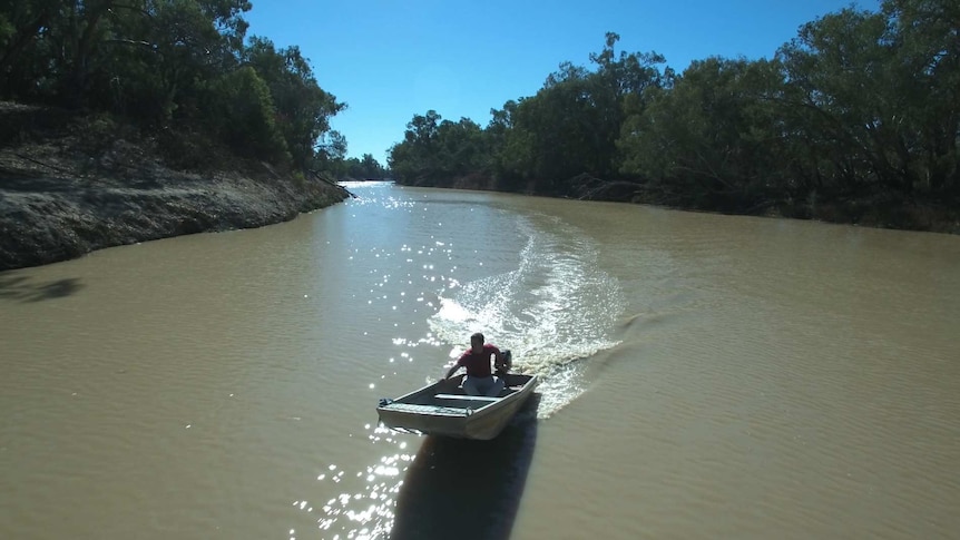 Tinny boat in Murray-Darling Basin. July 21, 2017.