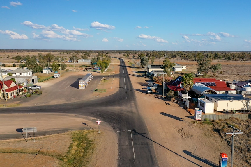 Aeiral photo of the intersection in the town of Hebel in south west Queensland.