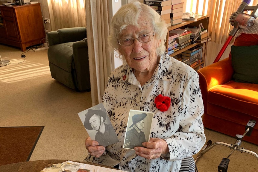 Mavis Williamson holds photos of her late husband Leslie.