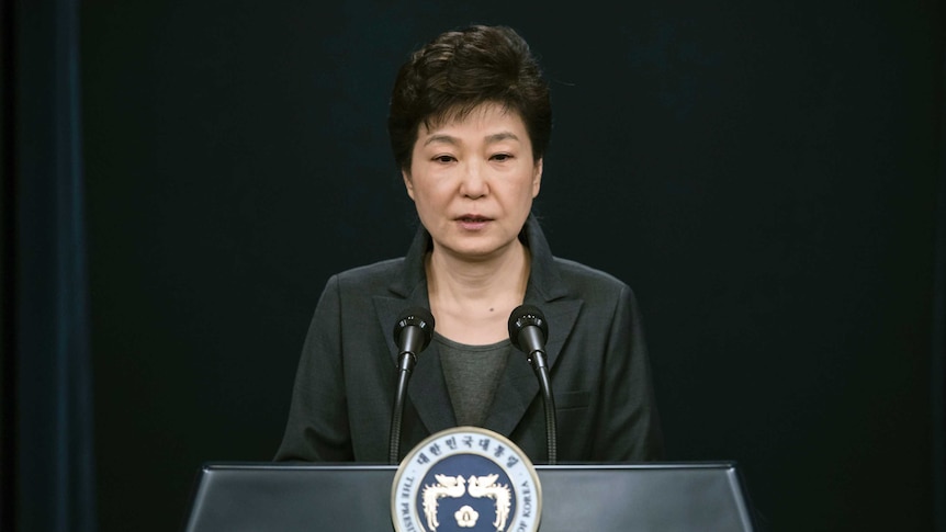 South Korean President Park Geun-hye speaks during an address to the nation, at the presidential Blue House in Seoul.