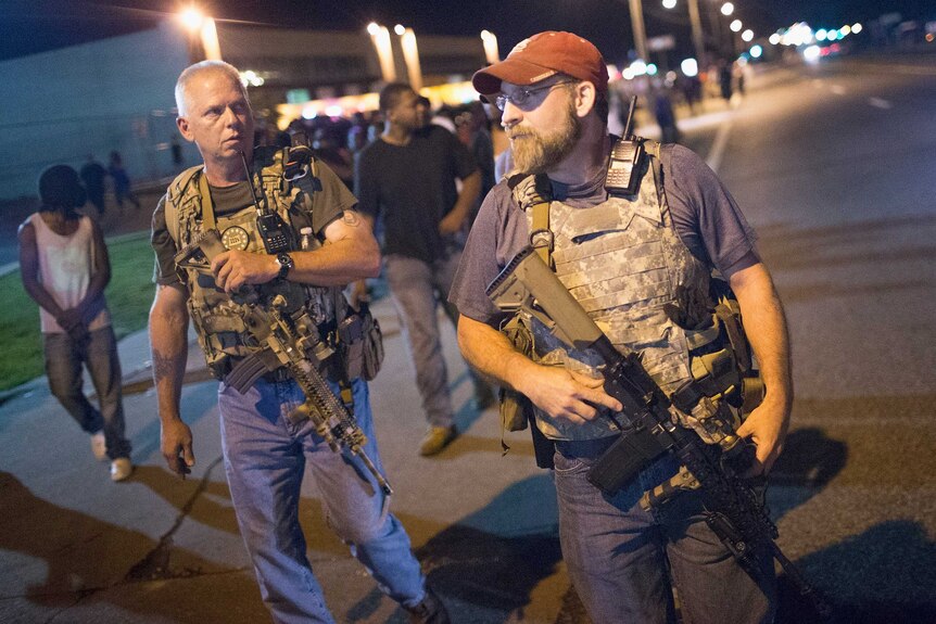 "Oath Keepers" patrol streets of Ferguson