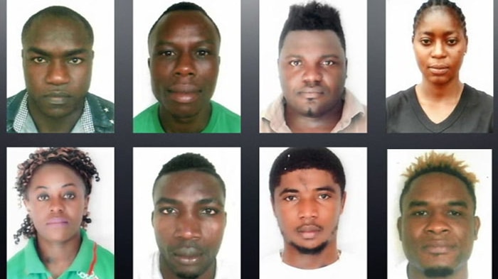 Composite photo of eight missing Cameroon athletes from Commonwealth Games Village on Queensland's Gold Coast.