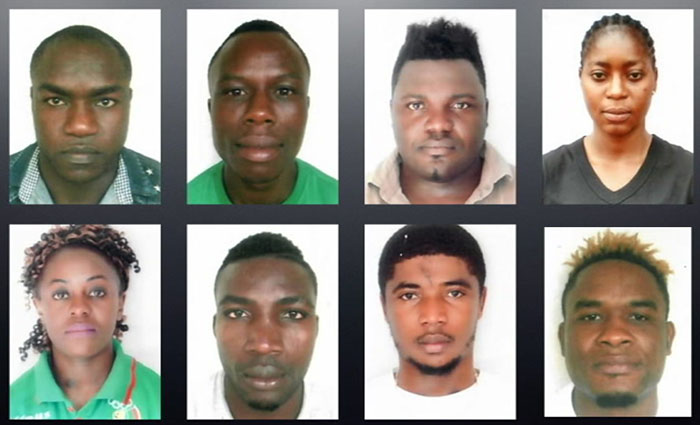 Composite photo of eight missing Cameroon athletes from Commonwealth Games Village on Queensland's Gold Coast.