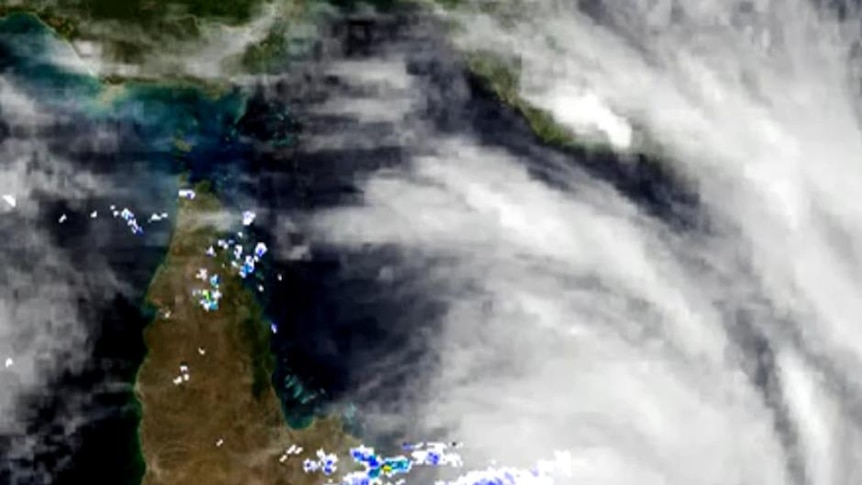 Satellite image of Cyclone Yasi on the Queensland coast