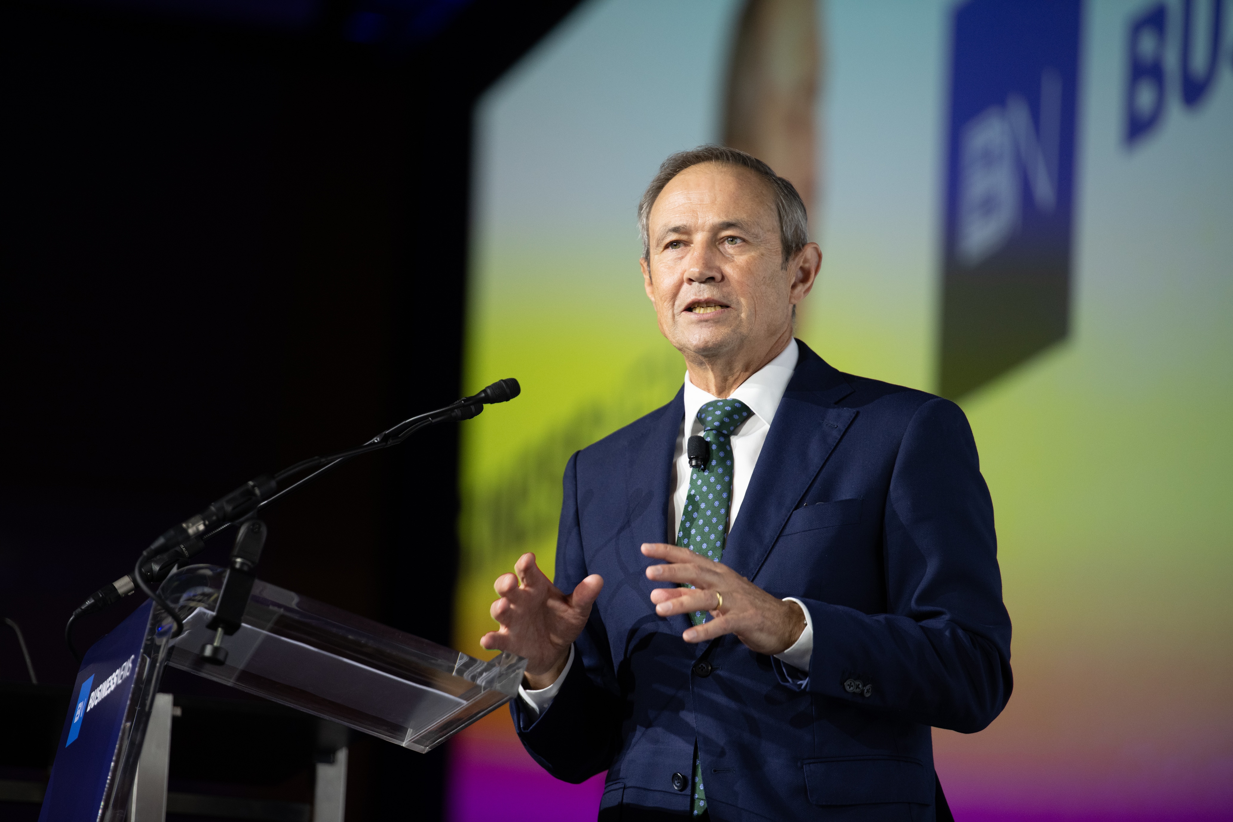 Roger Cook is speaking at a business breakfast in Perth.