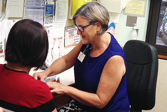 A Mantoux test for tuberculosis is administered at a clinic in Darwin.