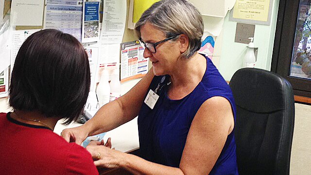 A Mantoux test for tuberculosis is administered at a clinic in Darwin.