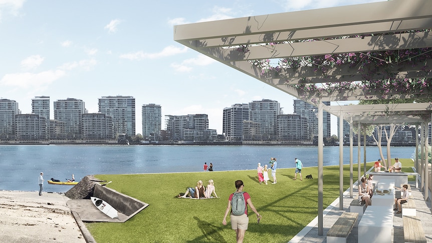 Artist's impression of the waterfront green spaces at the site of the Bulimba Barracks