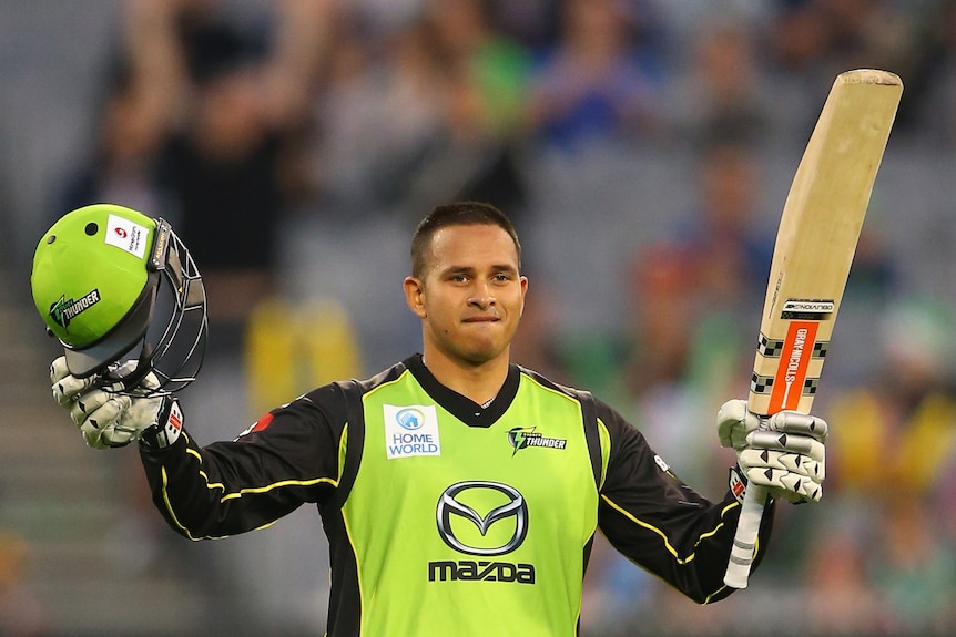 Usman Khawaja celebrates Big Bash century for the Thunder