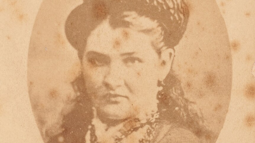 A portrait of Kate Kelly, Ned Kelly's younger sister, on the back of a postcard or calling card