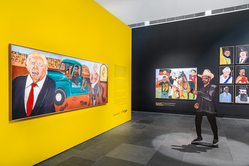 Instillation view of the 'Vincent Namatjira: Australia in Colour' exhibition at Art Gallery of SA