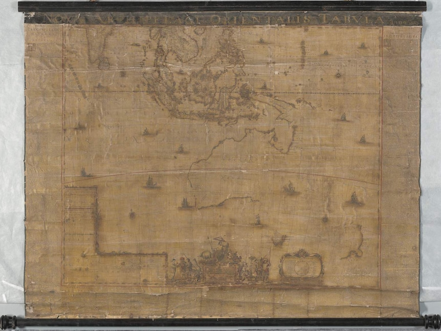 The 1663 Blaue map before treatment at the National Library of Australia.