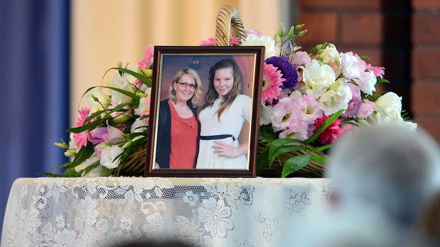 A picture of Noelene and Yvana Bischoff on display at their memorial service yesterday.