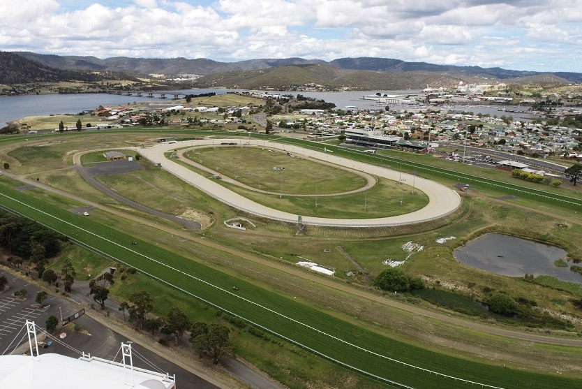 An aerial view of horseracing track, Elwick, north of Hobart