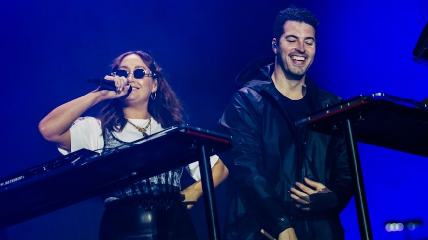 Natt Dunn with Hayden James at his Amphitheatre show at Splendour In The Grass, 19 July 2019