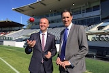 ACT Chief Minister Andrew Barr and Cricket Australia chief executive James Sutherland at Manuka Oval.