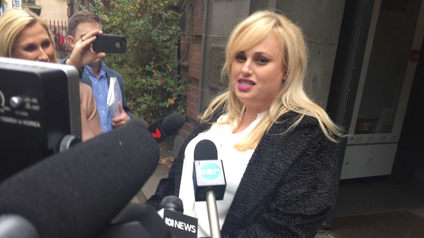 rebel wilson speaks to the media outside a melbourne court ahead of defamation trial, 19 May 2017