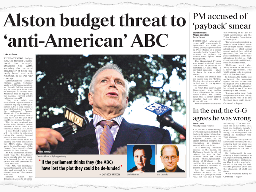 Front page of the Australian May 29, 2003 with torn effect.