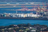 An aerial view of Port Botany.