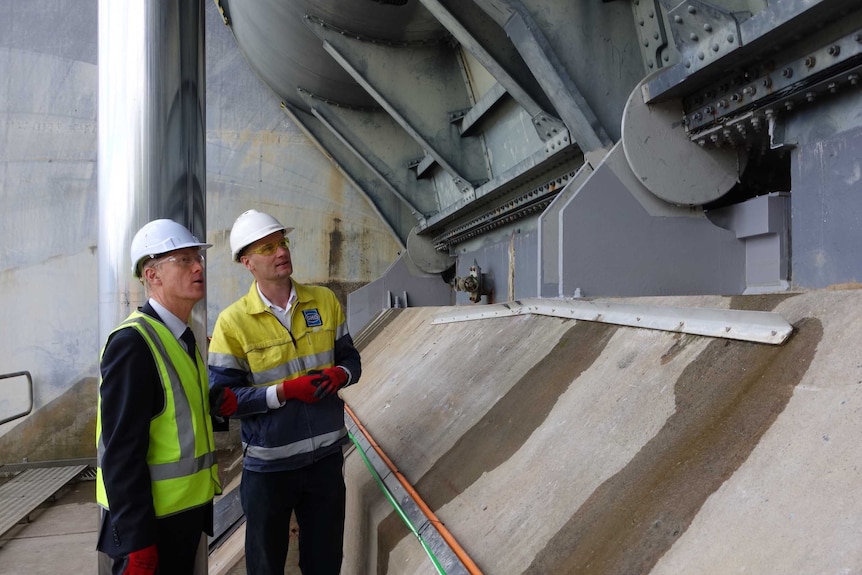 NCA Acting Chief Executive Andrew Smith and Project Manager Christian Leah inspect Scrivener Dam.