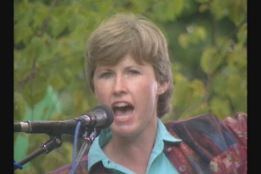 Christine Milne speaking on podium