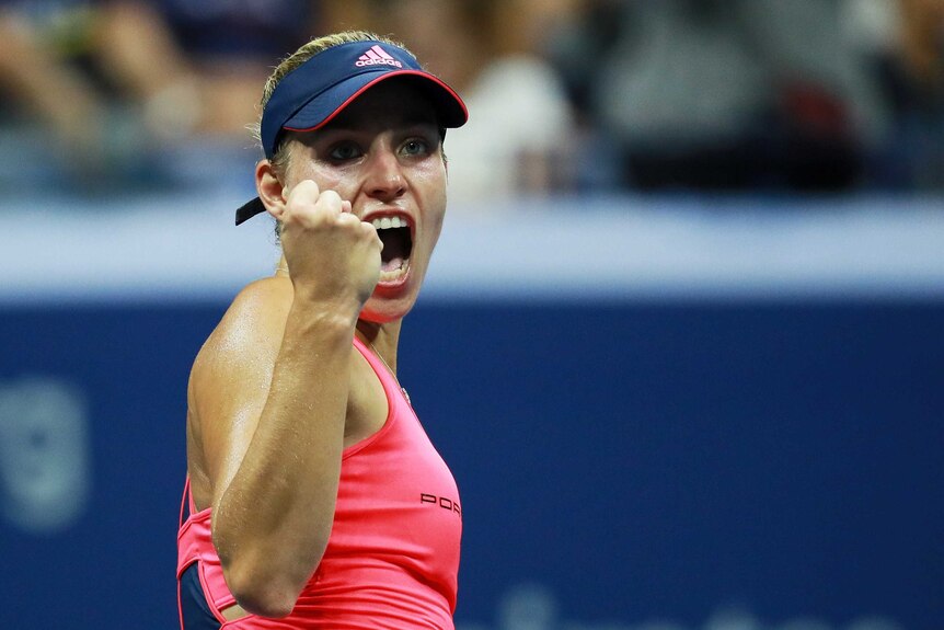 New number one ... Angelique Kerber celebrates during her win over Caroline Wozniacki