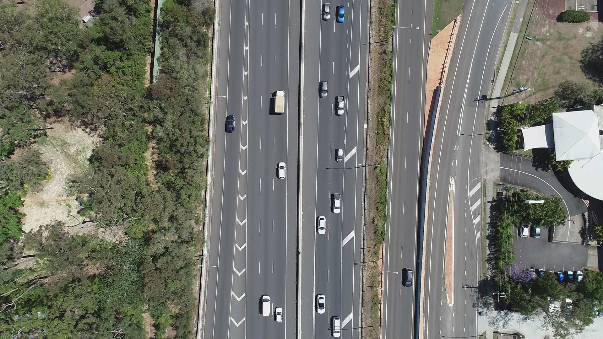An aerial shot of traffic on the Pacific Motorway on the Gold Coast