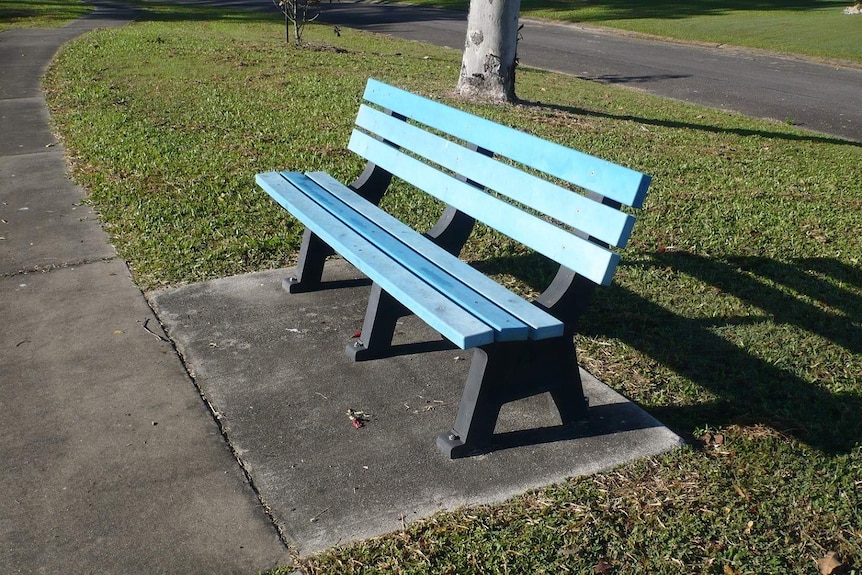 A park bench made from recycled plastic.