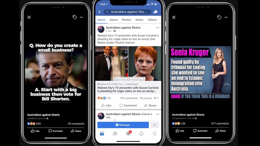 An example of the types of content appearing on the Australians against Sharia Facebook page.