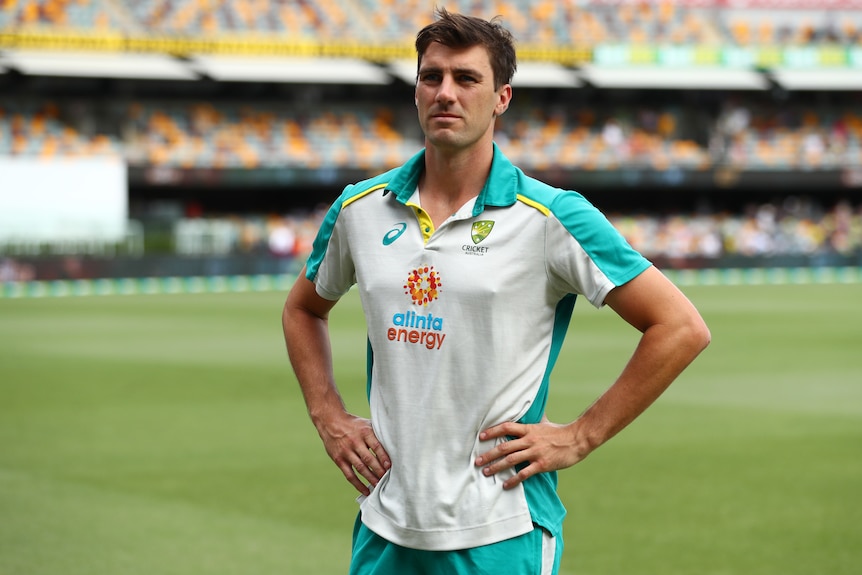 Pat Cummins standing on the pitch during day four of the First Test Match in the Ashes series