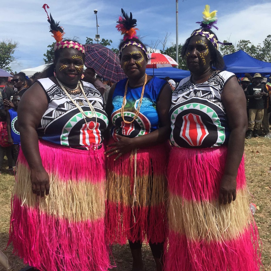 Bougainvillians women dresses in colourful skirts and shirts at the Bougainville Day in Port Moresby.