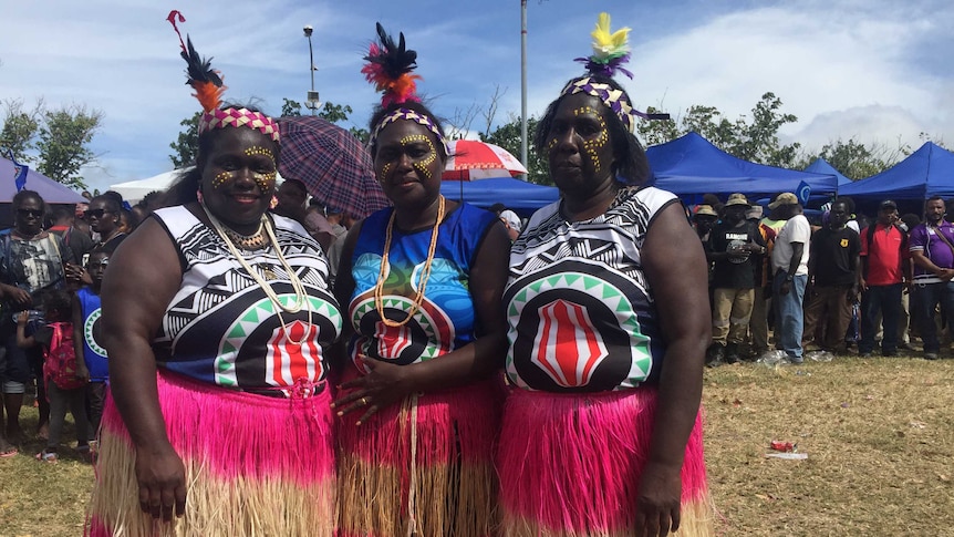 Bougainvillians women dresses in colourful skirts and shirts at the Bougainville Day in Port Moresby.