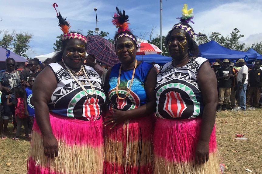 Bougainvillians women dresses in colourful skirts and shirts at the Bougainville Day in Port Moresby.