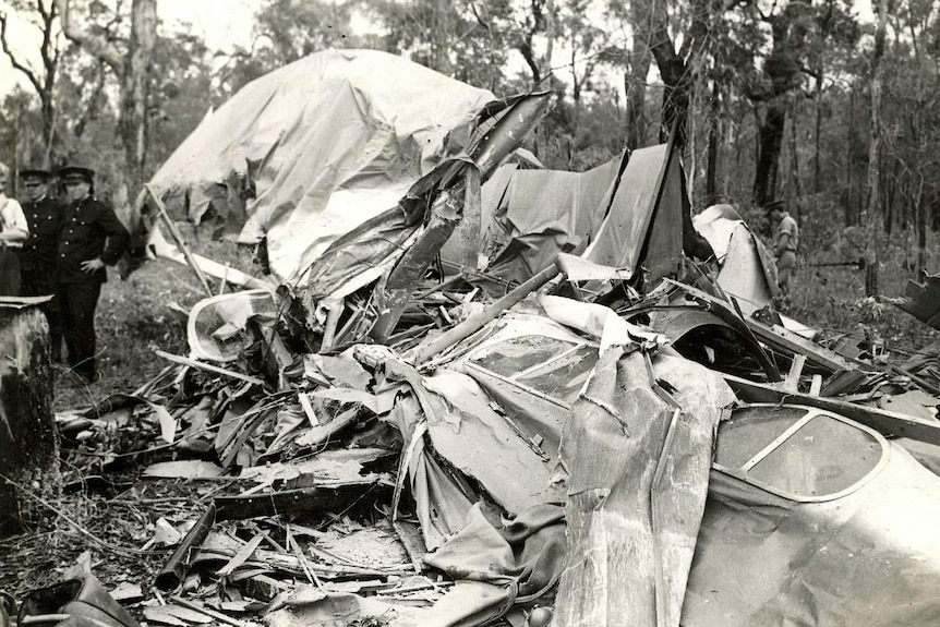 Wreckage of crashed RAAF amphibian plane