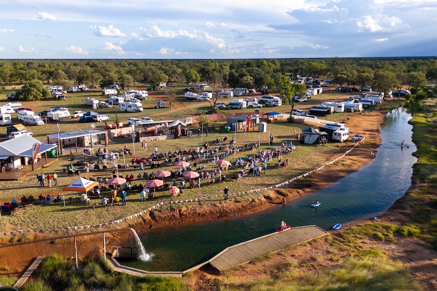 The busy campground at Chalotte Plains during an outback music event.