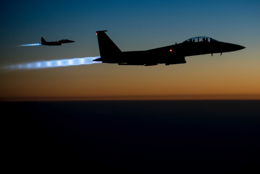 US Air Force F-15E Strike Eagles fly over northern Iraq.