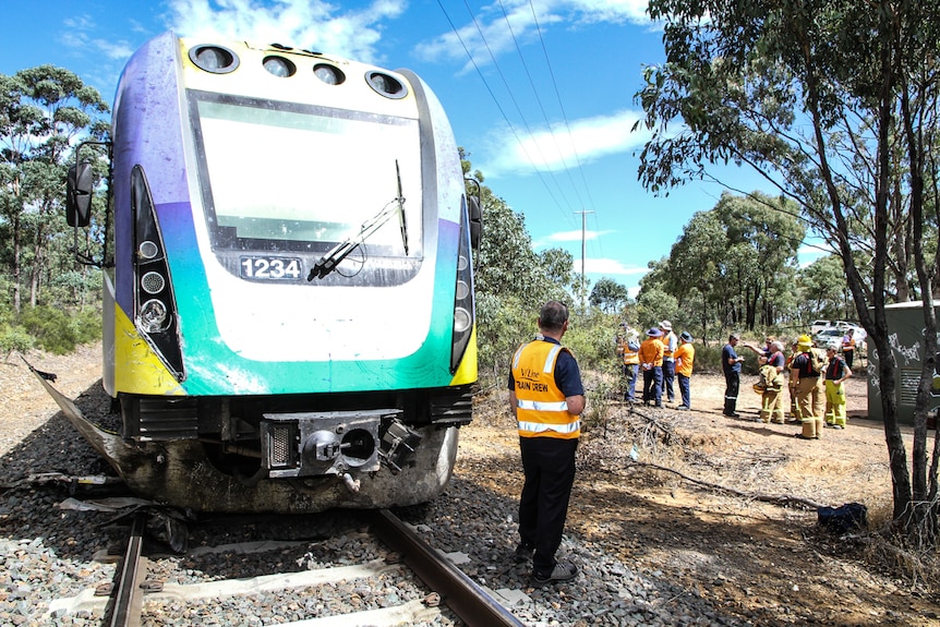 Damage caused to the train after it hit a car