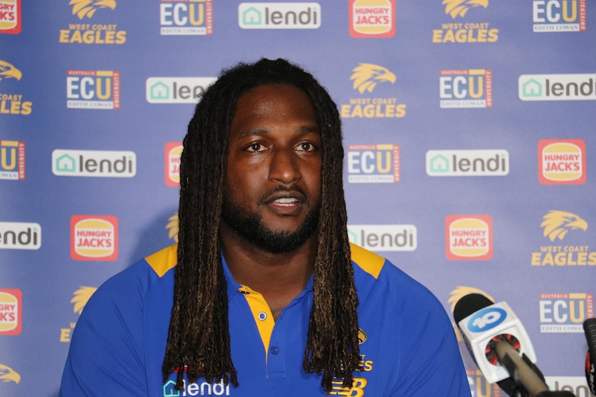 Nic Naitanui speaking to the media about his decision to retire.