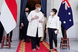 Foreign Minister Marise Payne speaks with her Indonesian counterpart Retno Marsudi