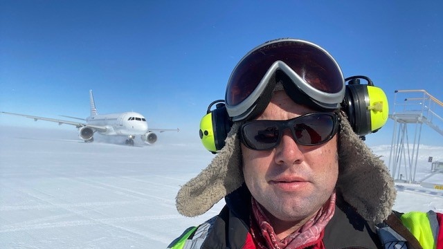 Matt Ryan at the runway in Antarctica