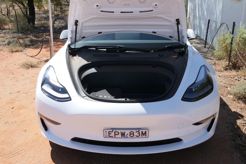 The front bonnet/boot of a tesla