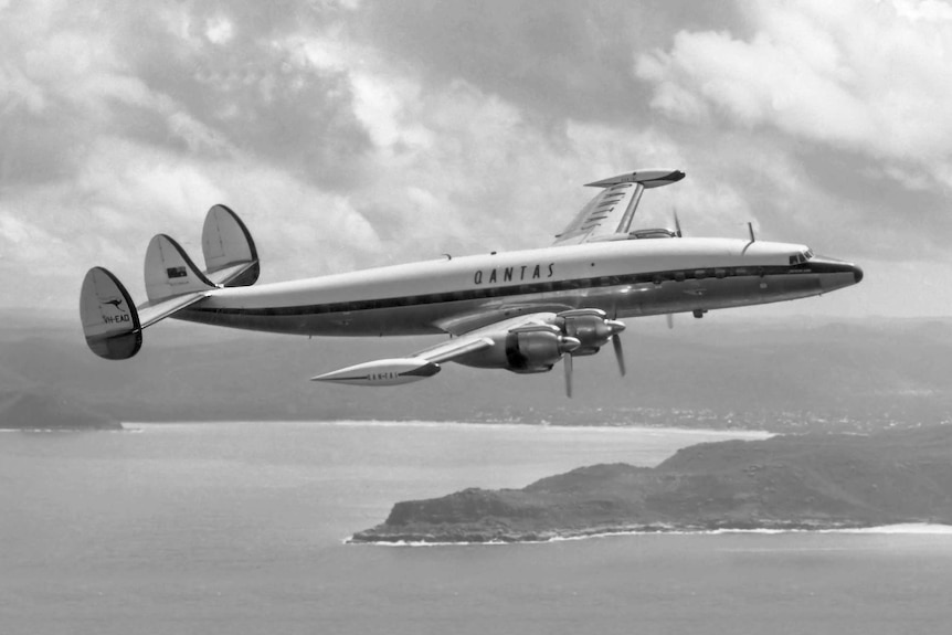 Lockheed Super Constellation flying in the air in 1950s