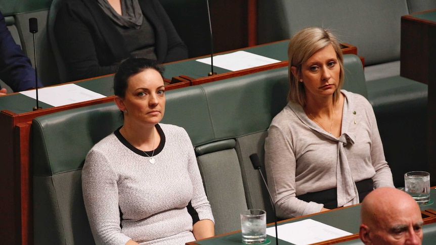 Emma Husar and Susan Lamb sit next to each other in parliament.