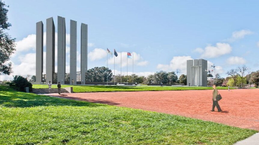 Video still: Artist's impression of original Canberra lakeside war memorial proposal.