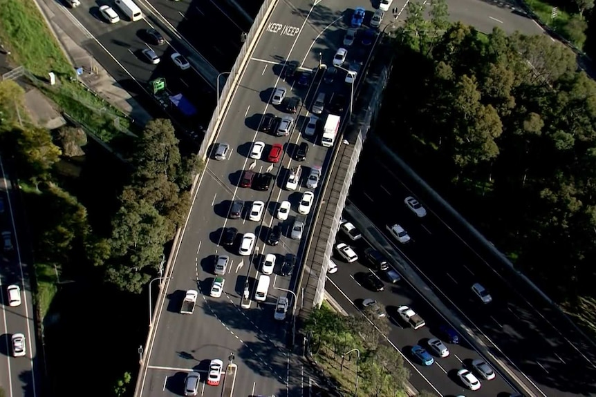 Cars queued over two roads